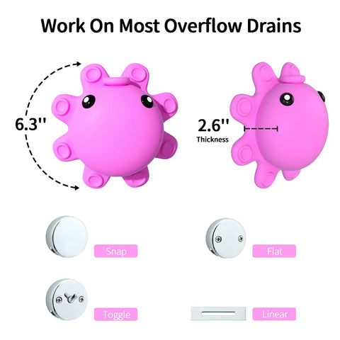 Deep Pink Silicone Bathtub Overflow Drain Cover With Strong Suction Cups For Extra Water And Longer Soaks dimensions