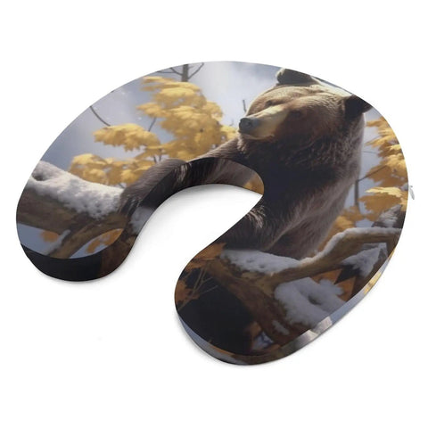 Bear On The Branch Travel Neck Pillow U Shaped Portable Headrest For Airplane Car Office And Home With Comfy Memory Foam Fill