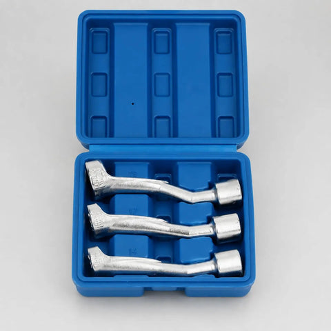 Shop Ready Fuel Line Socket Wrench Set With Rugged Storage Case For Weekend Warriors And Pro Mechanics Precision Injector Jet Tools Built Slick From Premium Alloy Steel Daily Driver Essential in blue case.