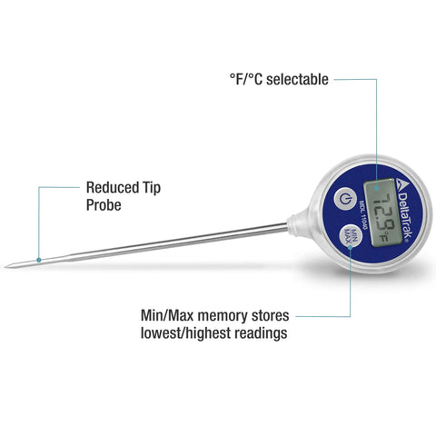 Instant Read Digital Meat Thermometer Waterproof For Kitchen And Grilling BBQ Smoking Candy Coffee Blue Ultra Fast Temperature Read In 1 Second Accurate To 0.9 F With Food Grade Stainless Steel Probe displayed.