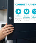 Close-up of Straight Up Solid 164 Piece Pack Of Clear Self Adhesive Silicone Cabinet Door Bumpers on a cabinet door.