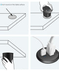 Recessed Desk Power Grommet With 20W Usb C Pd Fast Charging installation guide showing 2 inch hole and mounting process.