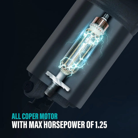 Powerful 6.5 Amp Wood Router Tool With 1.25 HP Compact Trim Router showing all copper motor with max horsepower of 1.25