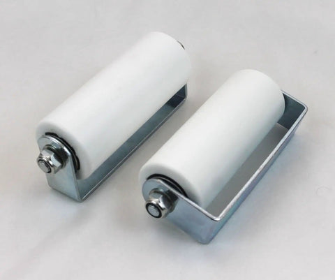 Sliding Gate Top Guide Roller Pair Six Inch White UHMW With Weld On Mounting Bracket Heavy Duty Gate Roller Set