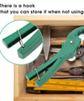 PVC Pipe Cutter With Ratchet Mechanism, Aluminum Alloy Body, Ergonomic Handle in a toolbox, storage hook detail.