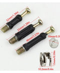 Three In One Furniture Connector Kit with bolts and nuts, 50 sets for right angle cabinet panel assembly, metal hardware close-up