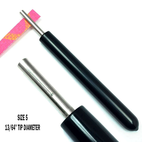 Slotted Paper Bead Roller Quilling Tools Set With Five Size Tips showing size 5 stainless steel tip and black wooden handle