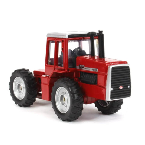 Scale Model Massey Ferguson 4880 4WD Diecast Tractor Toy For Kids One Sixty Four Scale with realistic cab windows and rubber wheels.