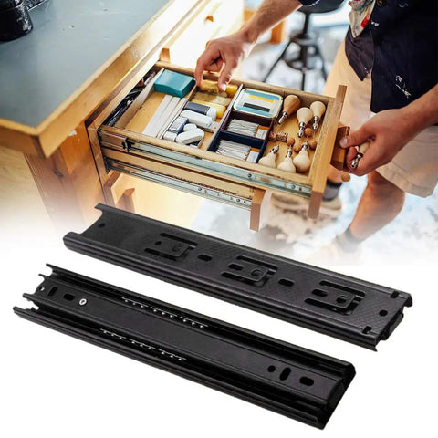 One Pair Ball Bearing Drawer Slides With Full Extension Three Fold Soft Close Rails for Dresser Cabinet, installed in kitchen drawer