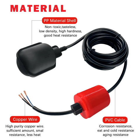 IP68 Waterproof Heavy Duty Vertical Float Switch With Counterweight For Septic Tanks Sewage Basins And Water Tanks Liquid Level Sensor With Automatic Water Supply And Drainage Control 13 Foot Cable 0 To 65 Celsius Temperature Range 4A, PP shell, PVC cable