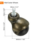 Close-up of a bronze ball caster wheel with 2-inch diameter, 360-degree swivel, and threaded stem for furniture.