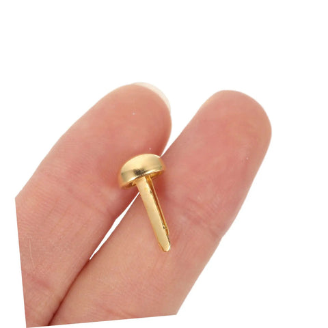 Close-up of a brass brad nail from 200Pcs DIY Craft Nails For Wall Hangings And Scrapbooking Kit With Miniature Tacks Decor Brads