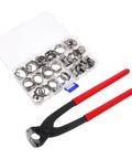 Heavy Duty Pipe Clamp Kit With Professional Crimping Tool For 6 to 23.5 mm Stainless Steel Double And Single Ear Hose Fittings That Seep Proof Work And Save Major Time On Any Plumbing Project, clamp case and tool