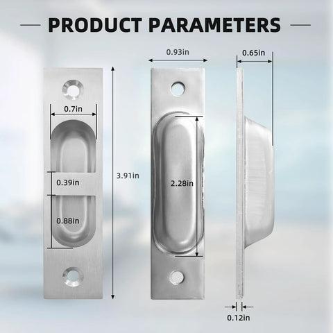 4 Inch Pocket Door Edge Pull Flush Mount Handle In 304 Stainless Steel dimensions and design view