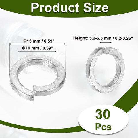 M10 Split Lock Washers Kit, 304 Stainless Steel Spring Lock Washers 30 Pack, Rust Resistant For Screws And Bolts, Automotive Machinery DIY Projects, Keeps Fasteners Tight, Silver Finish, 10 mm ID 15 mm OD