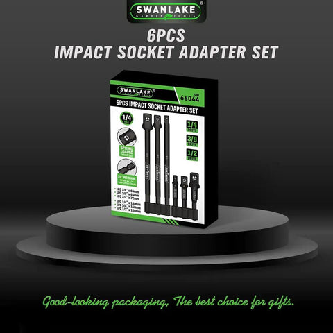 Heavy Duty Six Piece Impact Grade Socket Adapter Set with Three Inch and Six Inch Hex Shank packaging on display