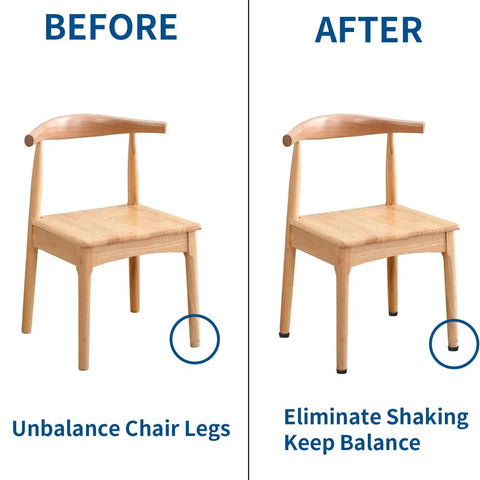 Before and after image of a chair using Built Tough Adjustable Furniture Leveler Feet Crafted From Rust Resistant 304 Stainless Steel.