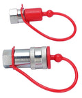Heavy Duty Hydraulic Quick Connect Coupler One Quarter Inch Npt 4000 Psi Hardened Steel Fitting Dust Caps Included Leak Proof Secure Lock Works Well For Big Tasks Demand Real Deal Specs And Kick Ass Performance red capped hydraulic coupler