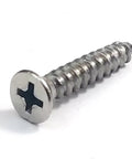 Built Tough Satin Nickel Wood Screws For Cabinet And Door Hinges Number 9 X 1 Inch Flat Head Phillips Drive steel fastener close-up