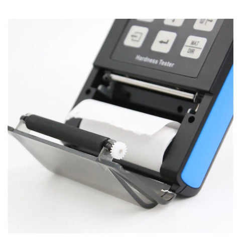 Heavy Duty Portable Digital Metal Hardness Tester With Dual Wireless And Cable Probes Software Included Crisp Lcd Display showing paper roll.