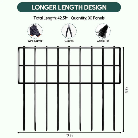 42.5 Ft Garden Fence Panels No Dig Fence For Dogs 30 Rustproof Metal Panels 13 Inch High Dog Safe Barrier Ground Defense
