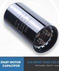 216-259 UF Round Motor Start Capacitor 220-250V 50/60 Hz AC close-up view showing terminals and casing.