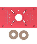Built Tough Aluminum Router Table Insert Plate, red anodized surface with two ring inserts for smooth milling precision.