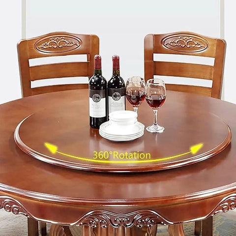 Heavy Duty Wood Lazy Susan Turntable Featuring Silky Smooth Swivel Motion For Home Kitchen And Hospitality Buffets In Classic Walnut Finish.