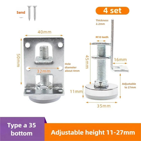 Dimensions and features of Rock Solid 4 Pack Leveling Feet for Sofa and Table Legs, Heavy Duty Steel Desk Riser Extenders