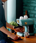 Retro Semi Automatic Coffee Machine For Home Use With Built In Milk Frother Espresso Pump 850W 110 240 Volts in kitchen