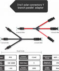 Solar Y Branch Connectors For Parallel Panel Wiring 1500V DC 30A PPO Material 3 To 1 Parallel Adapter dimensions and details
