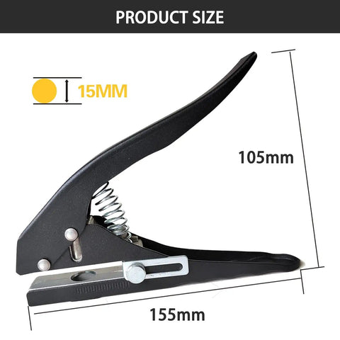 Heavy Duty 15mm Single Hole Punch Handheld For Tags Cards And Plastic Portable Black With Scale Guide And Flat Edge Knife