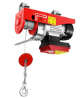 440 Pound Electric Chain Hoist 40 Foot Lift Height 110V Heavy Duty Workhorse showing motor and hook for lifting cargo.