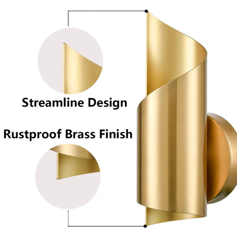 Close-up of Gold Brass Wall Sconces Set Of Two Modern Two Light Vanity Lights with streamline design and rustproof finish.
