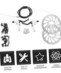 Trail Tough Mountain Bike Disc Brake Kit Equipped With Lightweight Hollow Rotors And Insanely Grippy Mechanical Calipers with rotors and components.