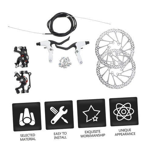 Trail Tough Mountain Bike Disc Brake Kit Equipped With Lightweight Hollow Rotors And Insanely Grippy Mechanical Calipers with rotors and components.