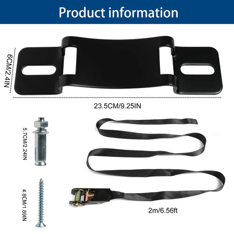 Two Pack Propane Tank Bracket Wall Mounted Cylinder Holder with ratchet straps, screws, and installation details, heavy-duty steel.