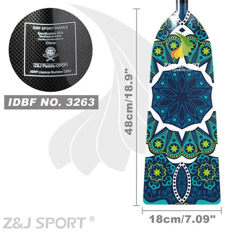 Full Carbon Fiber Dragon Boat Paddle With T Handle, IDBF Approved Race Paddle, 46 Inch Length, blade detail and IDBF label