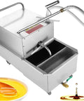 Heavy Duty Stainless Steel Deep Fryer Oil Filter Cart Top Shelf Smooth Rolling Workhorse For Busy Restaurants with oil collection.