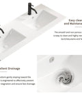 HAOCHRYSYPH Double Bowl Ceramic Sink, Milk White, 47.64 x 18.12 x 6.7 in, showing dual bowls with black faucets and drainage.