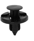 Close-up of a 100 Pack Nylon Fender Trim Panel Bumper Shield Retainer Fasteners Push Type Clips for 8mm Hole Fit Nissan Infiniti Auto Body.