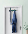 Slick Wall Mounted Coat Hooks And Door Hanging Multi Rack Heavy Duty Storage Easy Peasy Setup For Bedrooms Bathrooms Closets To Keep Life Dang Tidy And Super Neat, navy coat and ropes hanging on green door rack.