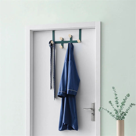 Slick Wall Mounted Coat Hooks And Door Hanging Multi Rack Heavy Duty Storage Easy Peasy Setup For Bedrooms Bathrooms Closets To Keep Life Dang Tidy And Super Neat, navy coat and ropes hanging on green door rack.