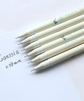 Six Colorful Cat Themed Gel Pens Set With 0.38mm Black Ink Adorable Cat Cap Tops Kawaii Design arranged on paper