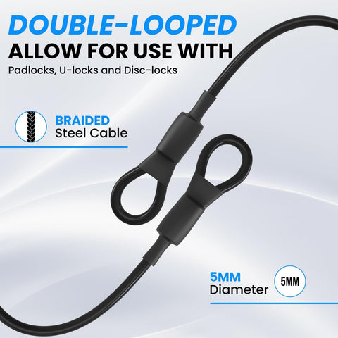 Heavy Duty Loop End Cable Wire Rope 5mm Stainless Steel Braided With PVC Coated Finish 12 Inch Length For Outdoor Use Tough As Nails Safety Rope Rated 200lb Tensile For Travel Home Hanging And Transport, double-loop design detail