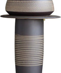 Ceramic Bathroom Sink Art Sink,Ceramics Floor-Standing Column 80 * 52Cm Outdoor Courtyard,Hand-Carved Creative Hotel Garden Retro Industrial,BasinSink showcasing a hand-carved sink with a stylish faucet.
