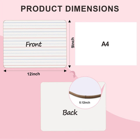 Dimensions and design of 32 Pack Double Sided Mini Whiteboards 9x12 Inch With Lined Surfaces For Kids Students Teachers And Classrooms