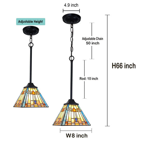 Tiffany Style Stained Glass Pendant Light, 1 Light Mission Antique Ceiling Lamp For Kitchen Island And Dining Room, 8 Inch Shade