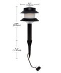 Low Voltage Plastic 4W Path Lights Black with frosted lens and stake, showing dimensions, part of 12 pack for walkways and yards