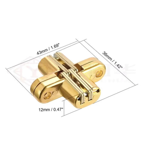 Gold 180 Degree Hidden Hinge Zinc Alloy Concealed Cross Door Hinge Kit For Cabinets And Furniture Invisible Mount 1pc